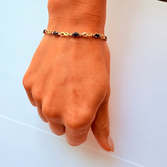 10K Solid Yellow Gold 3 CTW Natural Dark Blue Sapphire 3.5mm Tennis Bracelet - Picture 7 of 9